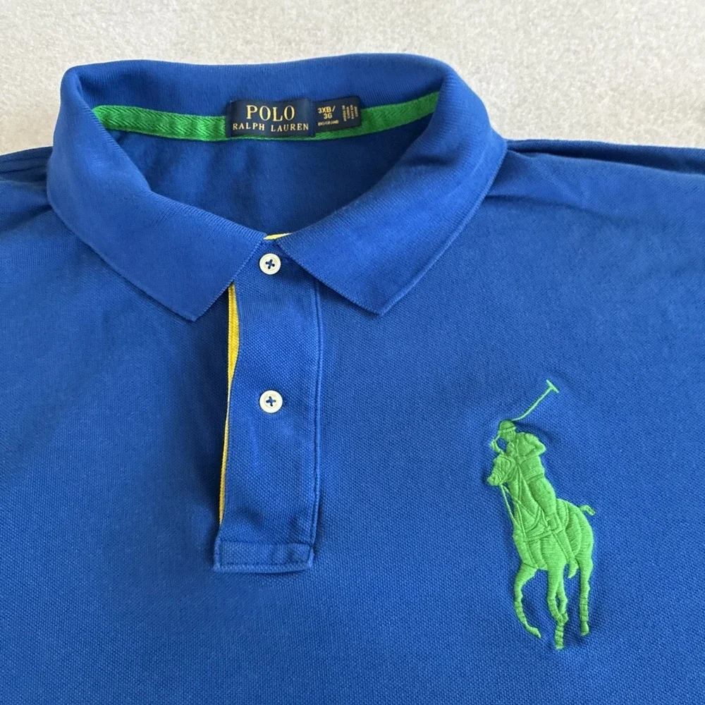 Polo Ralph Lauren Polo Blue Shirt Men's Big 3X 3XB Big Green Pony #3 Preppy